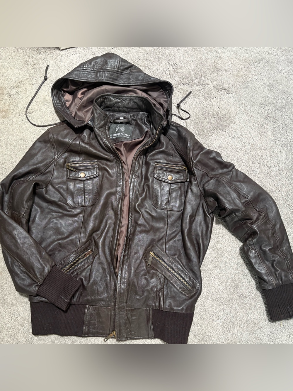Men's Hooded Brown Leather Bomber Jacket